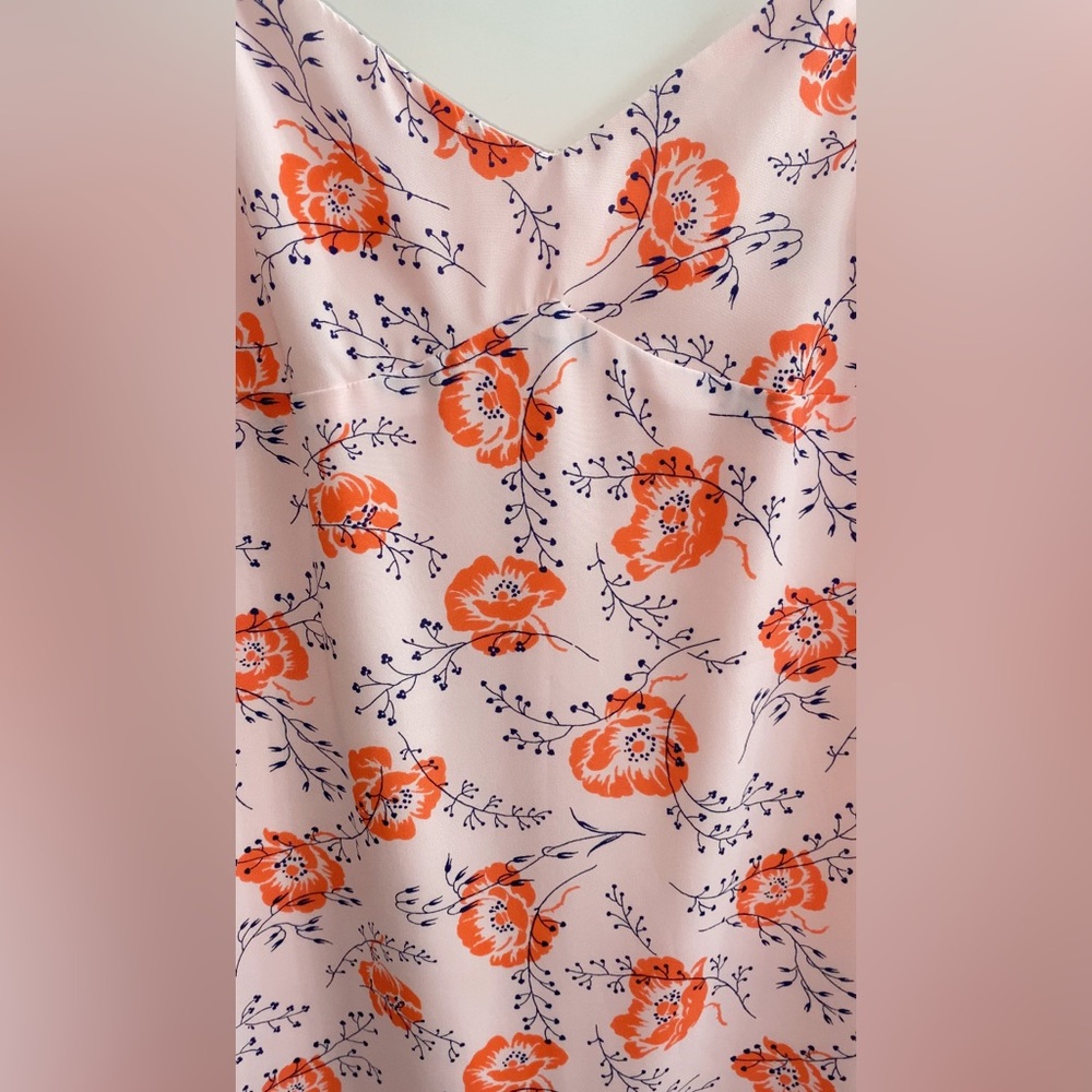 Likely Veosa Floral Midi Dress Rose Size 0 Pink Spaghetti Strap V-Neck - Picture 8 of 13